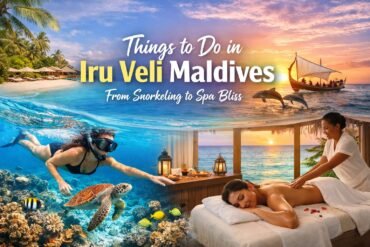 Things to do in Iru Veli Maldives including snorkeling in turquoise waters and relaxing overwater spa experience