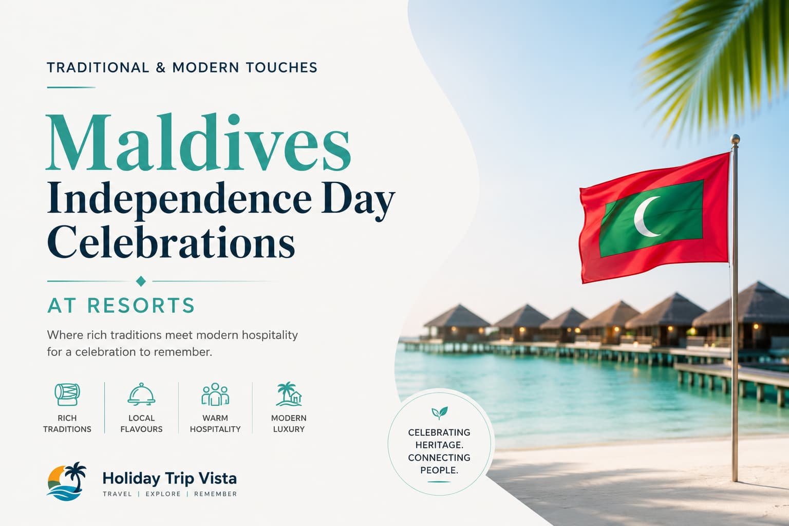 Traditional and modern touches in Maldives Independence Day celebrations at resorts with flag raising and cultural elements on the beach