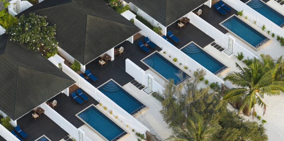 Villa Nautica - Sunset Deluxe Beach Pool Villa - Poolside Aerial 4 - 4K