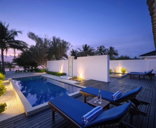 Villa Nautica - Sunset Deluxe Beach Pool Villa - Poolside - Night - 4K