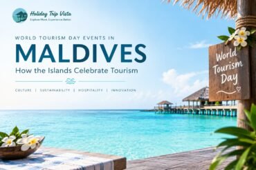World Tourism Day celebration in Maldives featuring traditional Maldivian culture, tropical island scenery, and sustainable tourism activities