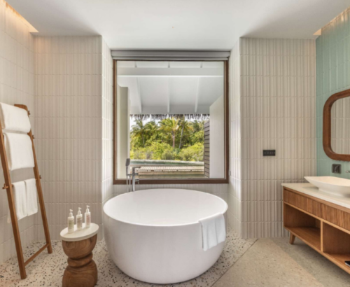 dusitD2 Feydhoo Resort Maldives Tour Package – Two Bedroom Party Suite Bathroom with Private Pool View