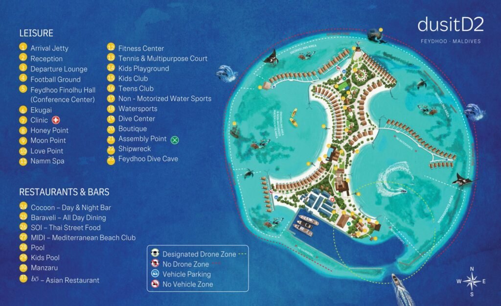 dusitD2 Feydhoo Resort Maldives Tour Package – Official Resort Map & Facilities Guide